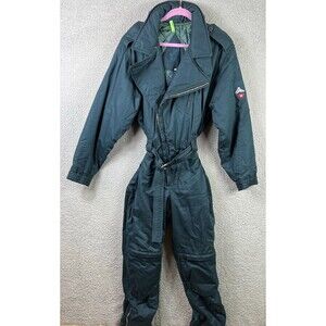 Vintage Authier Vampire  Snow Ski Suit Men 48 Blue Hood Belted Zip Pockets Italy